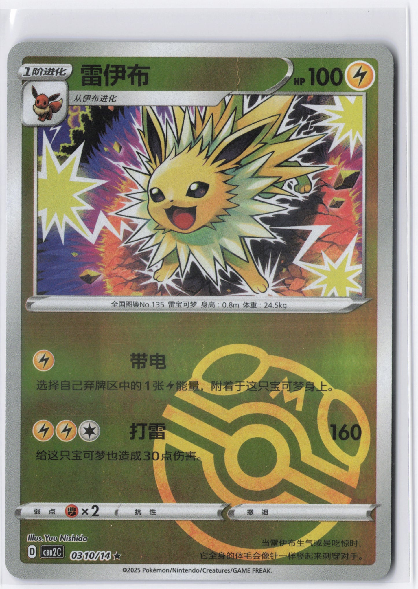 Jolteon CBB2C 0310 Simplified Chinese Master ball Pokemon Gem Pack 2